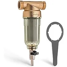 iSpring WSP-1000 Reusable Whole House Spin Down Sediment Water Filter, 1000 Micron, Flushable Prefilter Filtration, 20GPM, 1" MNPT + 3/4" FNPT, Brass