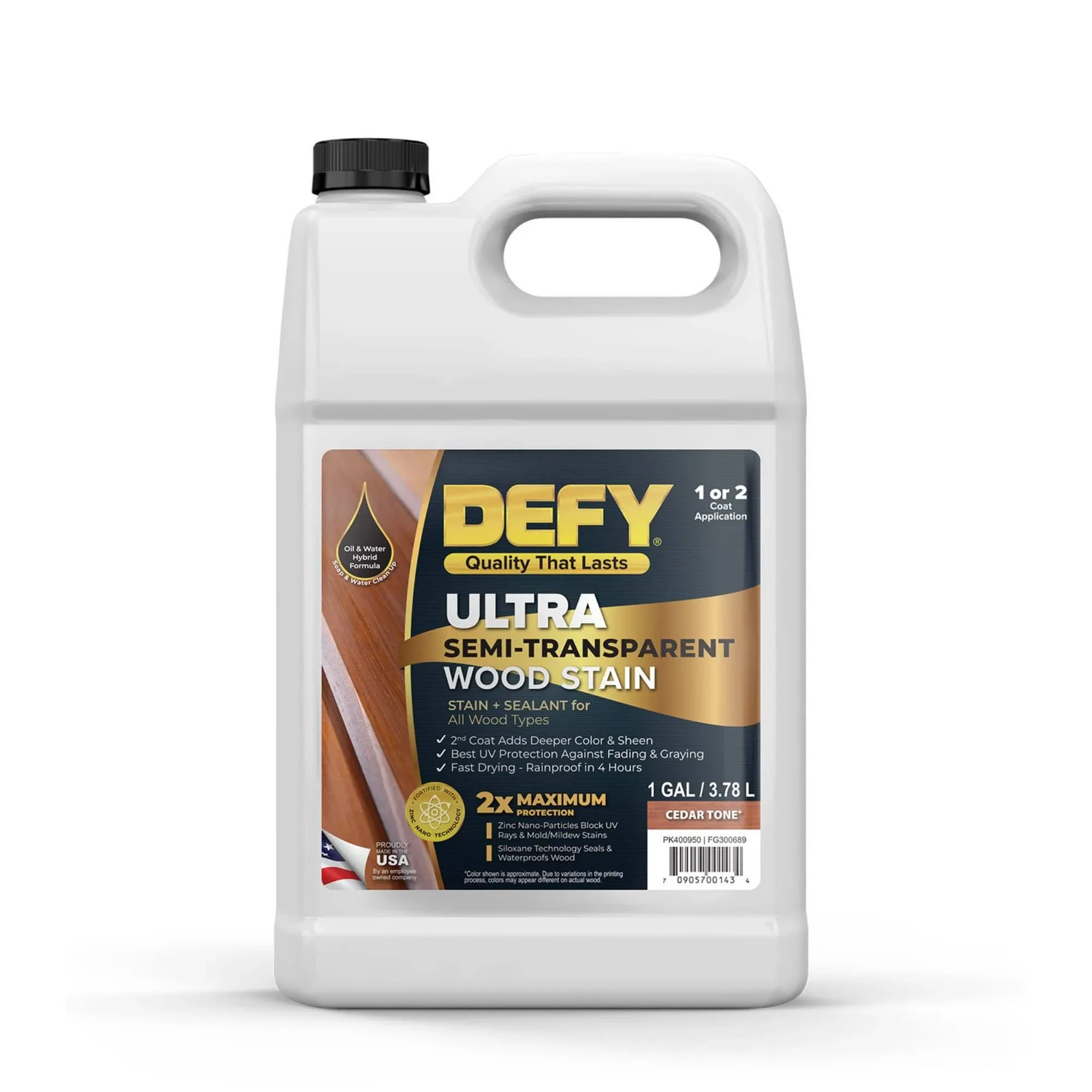 DEFY Ultra Semi Transparent Exterior Wood Stain - Premium Stain &amp; Sealer, 1 G...