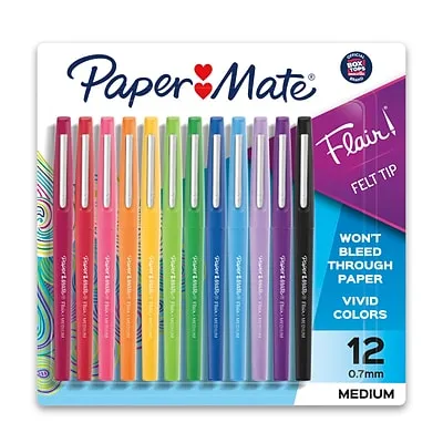 Paper Mate Flair Felt Tip Pen Set, 0.7mm, 12 Count