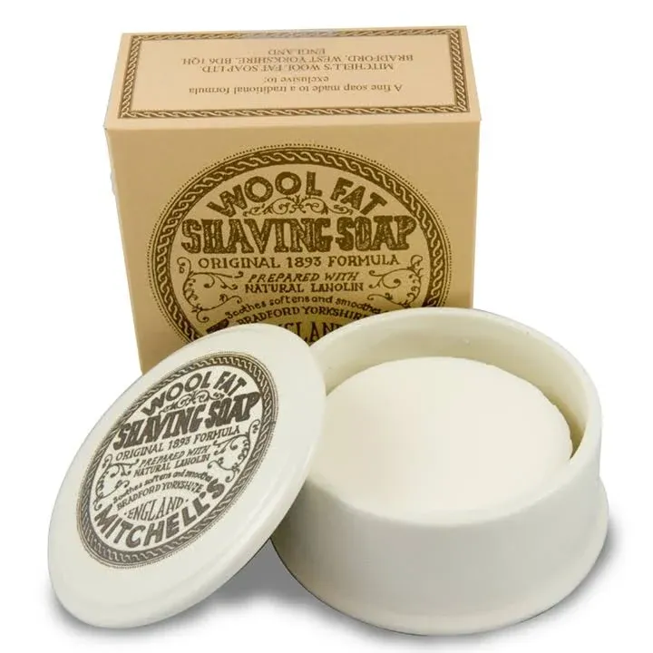 Mitchell's Wool Fat Lanolin Shaving Soap And Ceramic Dish 4.4 Oz