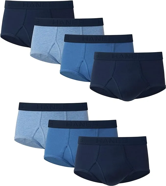 Hanes Ultimate Men's Brief Underwear Pack, Full-Rise, Moisture-Wicking Cotton, Blue Assorted/White, 7-Pack XL