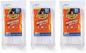 Gorilla Hot Glue Sticks, Mini Size, 4" Long x .27" Diameter, 30 Count, Clear, (Pack of 3)