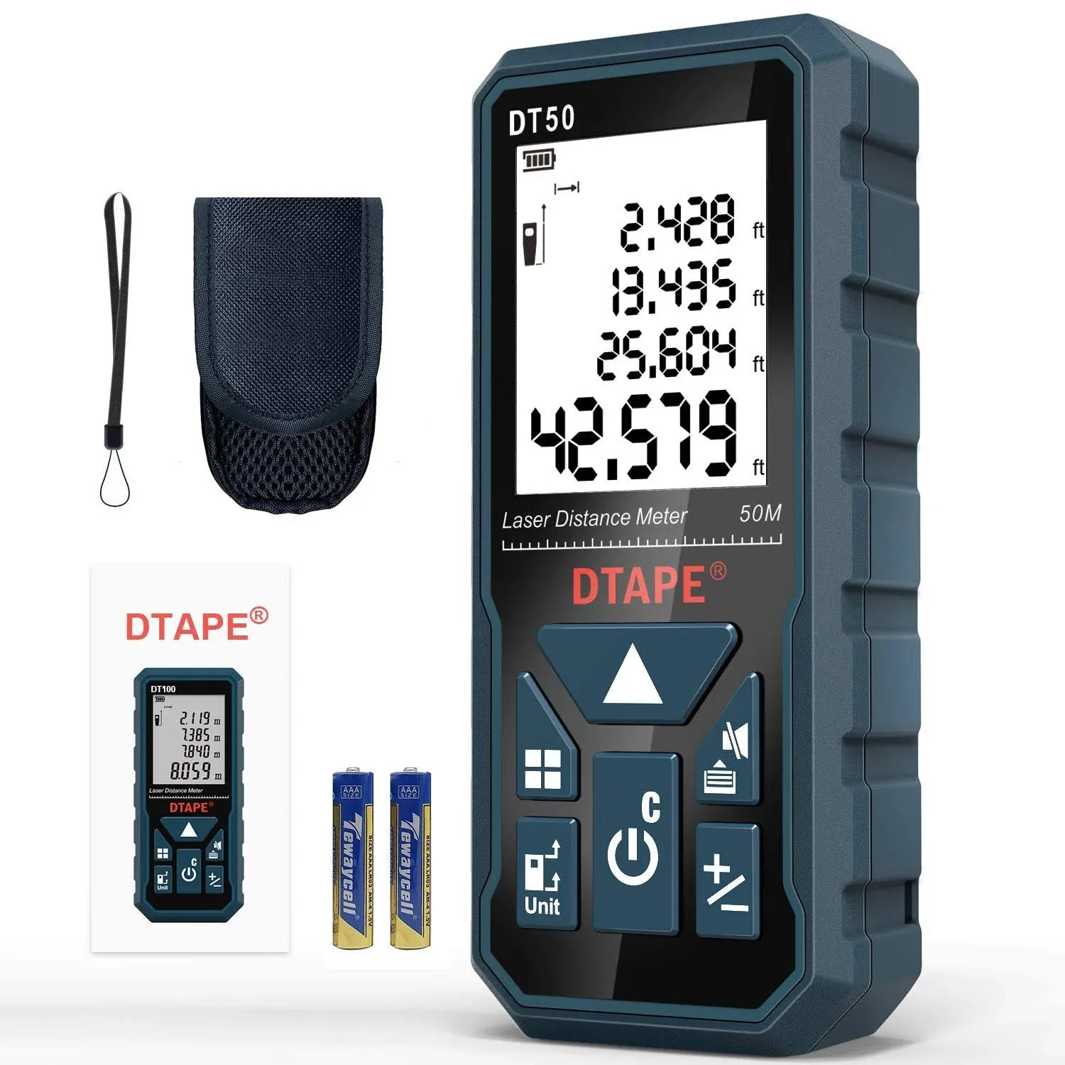 DTAPE Laser Measure 165ft DT50Laser Distance Meter 50M Portable Handle Digital