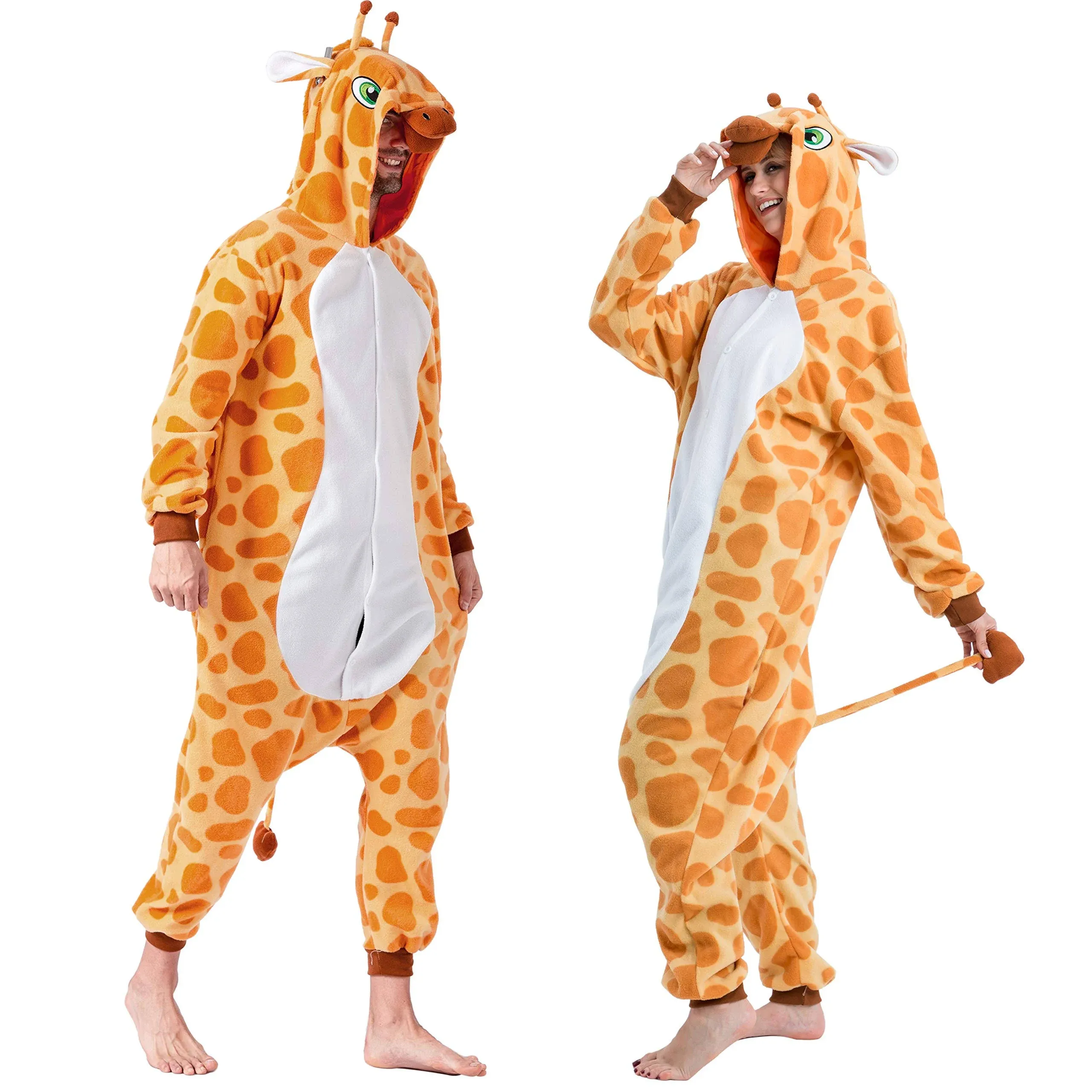 Spooktacular Creations Unisex Adult Giraffe Pajama Plush jumpsuit Pajamas with Hat and Tail for Halloween Costume Party