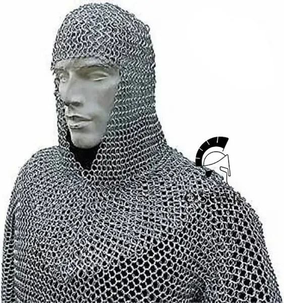 Medieval Chain Mail Shirt with Coif Armor Set Aluminum Butted,Halloween Gift