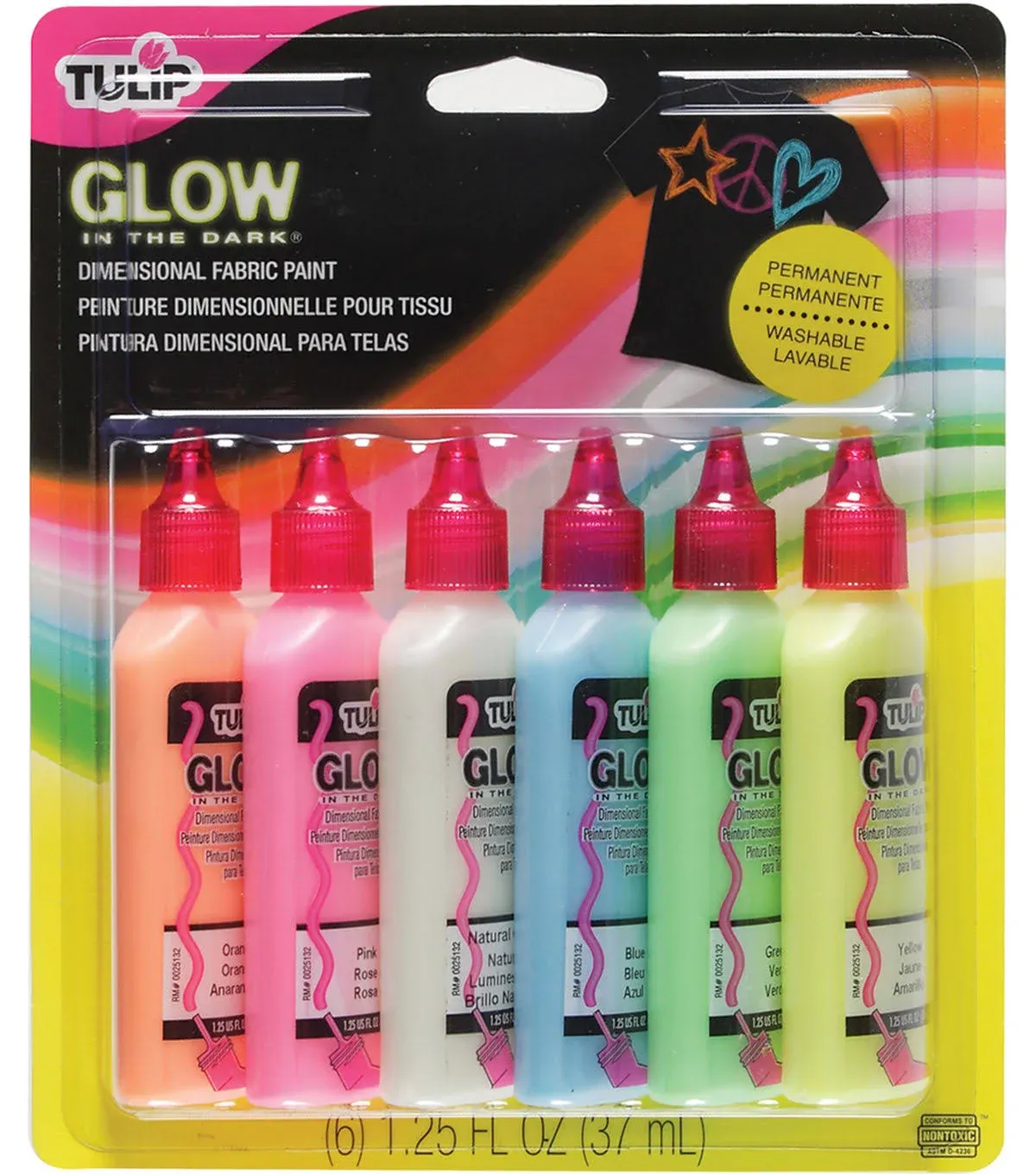 Tulip Dimensional Fabric Paint Set - Glow in the Dark, Set of 6