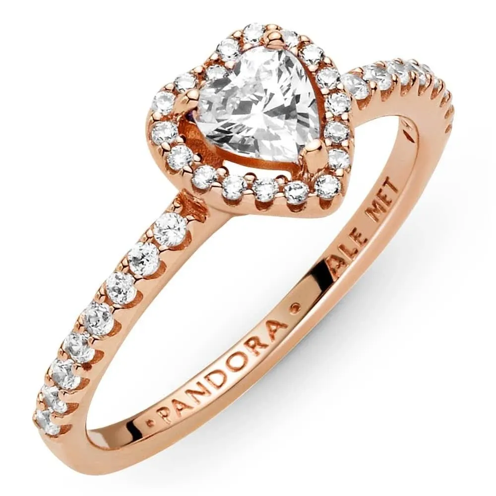 Pandora | 188421C04 Sparkling Elevated Heart Ring 7 / Pink