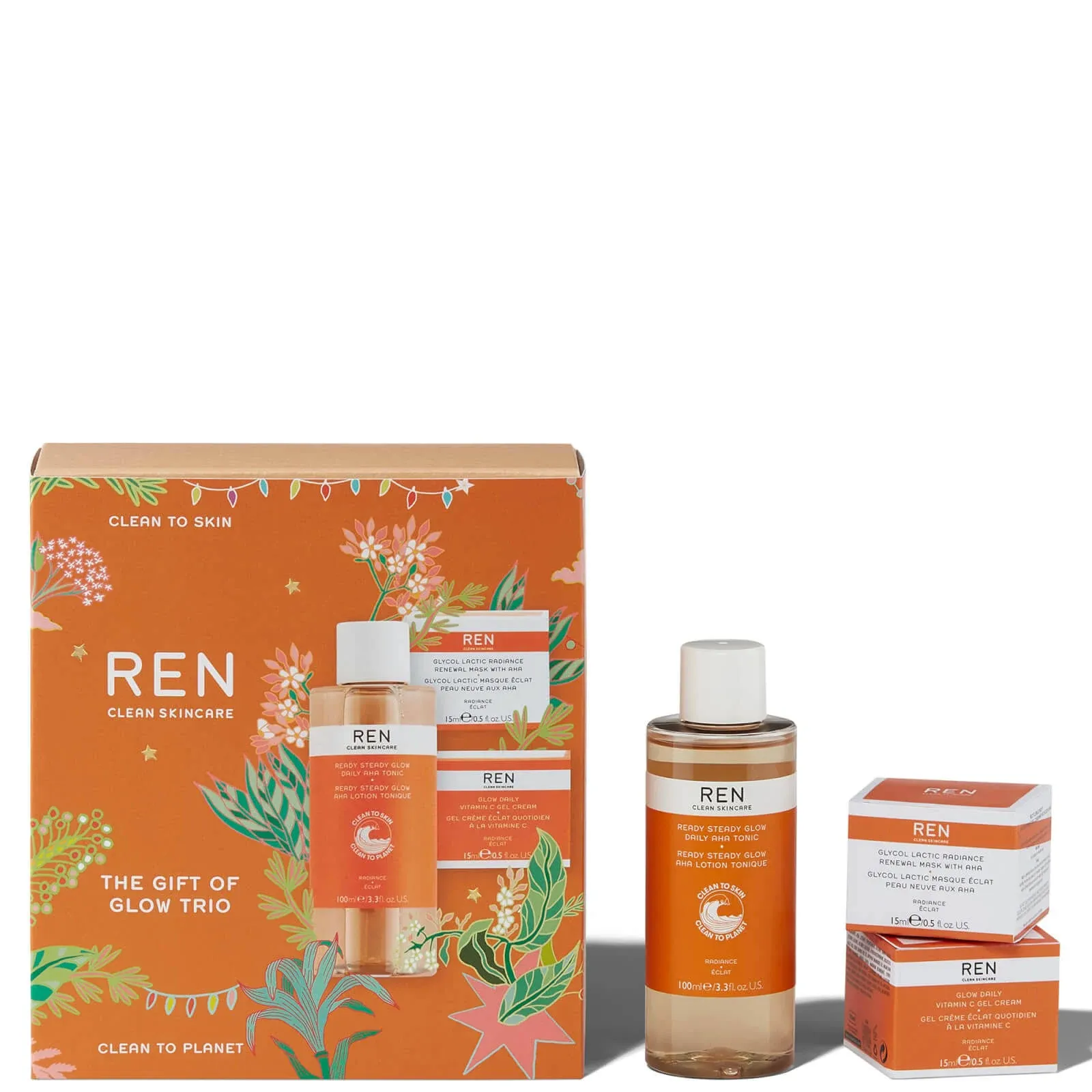 REN Clean Skincare The Gift of Glow Trio | Limited Edition Gift Set | Christmas Set | Worth £46