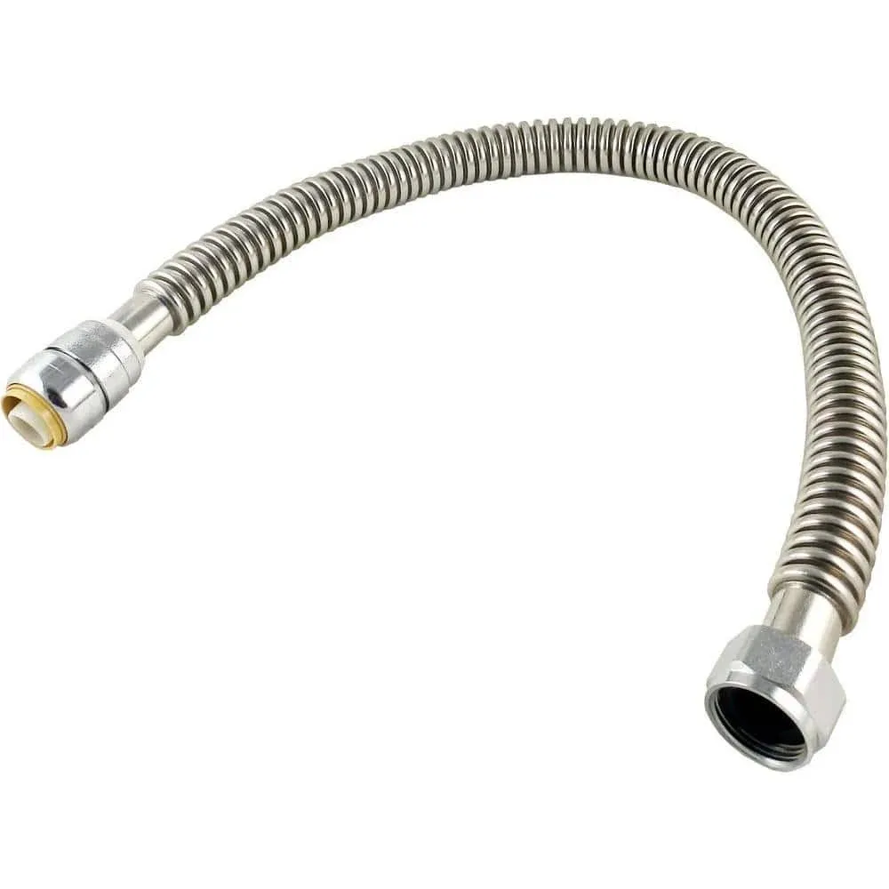 SharkBite 1 Inch x 1 Inch FIP x 24 Inch Stainless Steel Corrugated Flexible Water Heater Connector, Push To Connect Brass Plumbing Fitting, PEX Pipe, Copper, CPVC, PE-RT, HDPE, SS3094FLEX24LF