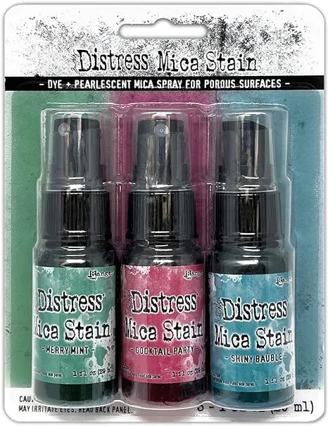 Ranger Ink - Tim Holtz - Christmas - Distress Mica Stain - Set Four 4 Winter Christmas 2022 Merry Mint, Cocktail Party, and Shiny Bauble