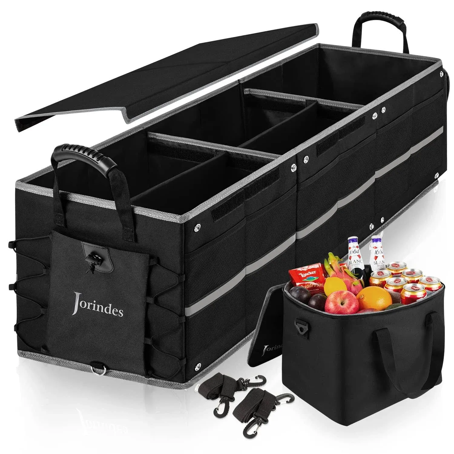 Collapsible Trunk Organizer with Insulated Leak Proof Cooler Bag, 3 Compartments ...