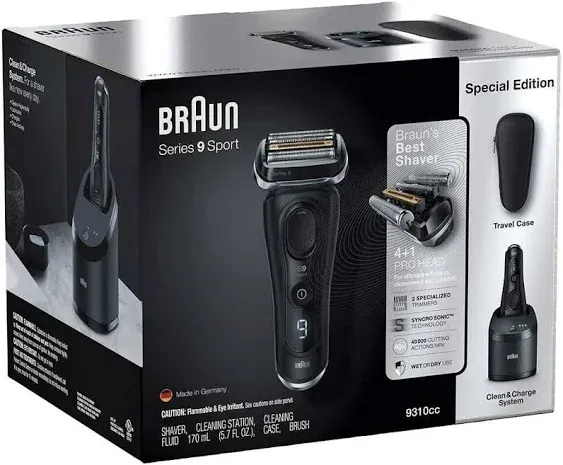 Braun Series 9 Sport 9310CC Wet Dry Shaver Clean & Charge System Special Edition