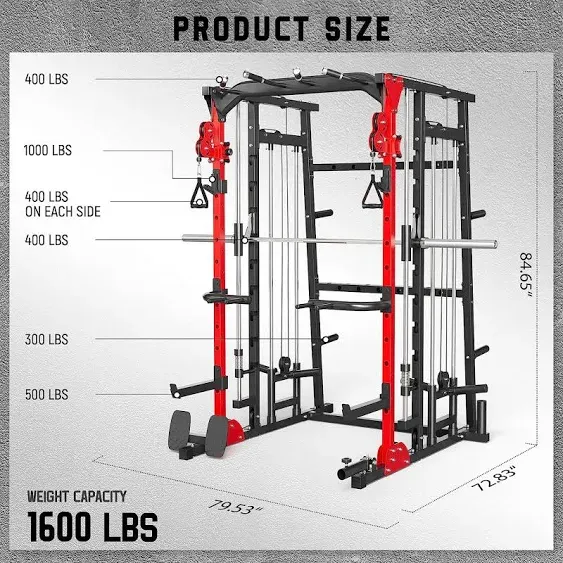 MAJOR LUTIE Smith Machine, Multifunction Power Cage with Smith Bar and Two LAT P