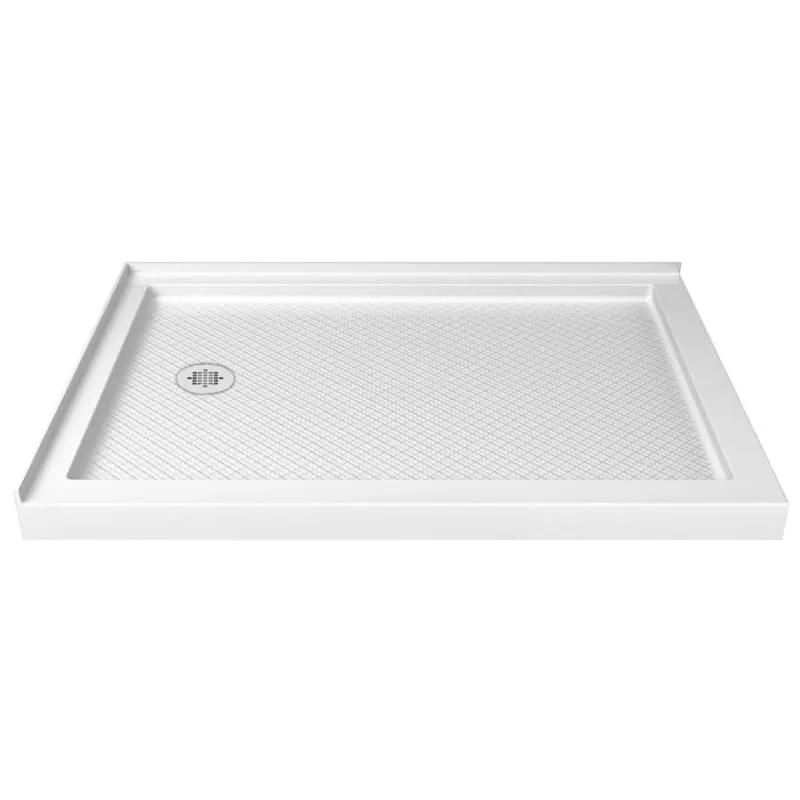 DreamLine SlimLine 34 in. D x 48 in. W x 2 3/4 in. H Left Drain Double Threshold Shower Base in White, DLT-1034481