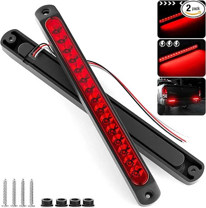 PSEQT 10" 15 LED Trailer Brake Tail Light Bar Stop Turn Tail Lights Assembly ID Clearance Strip Red Light Waterproof for Wrangler Golf Cart Offroad Truck RV UTV ATV