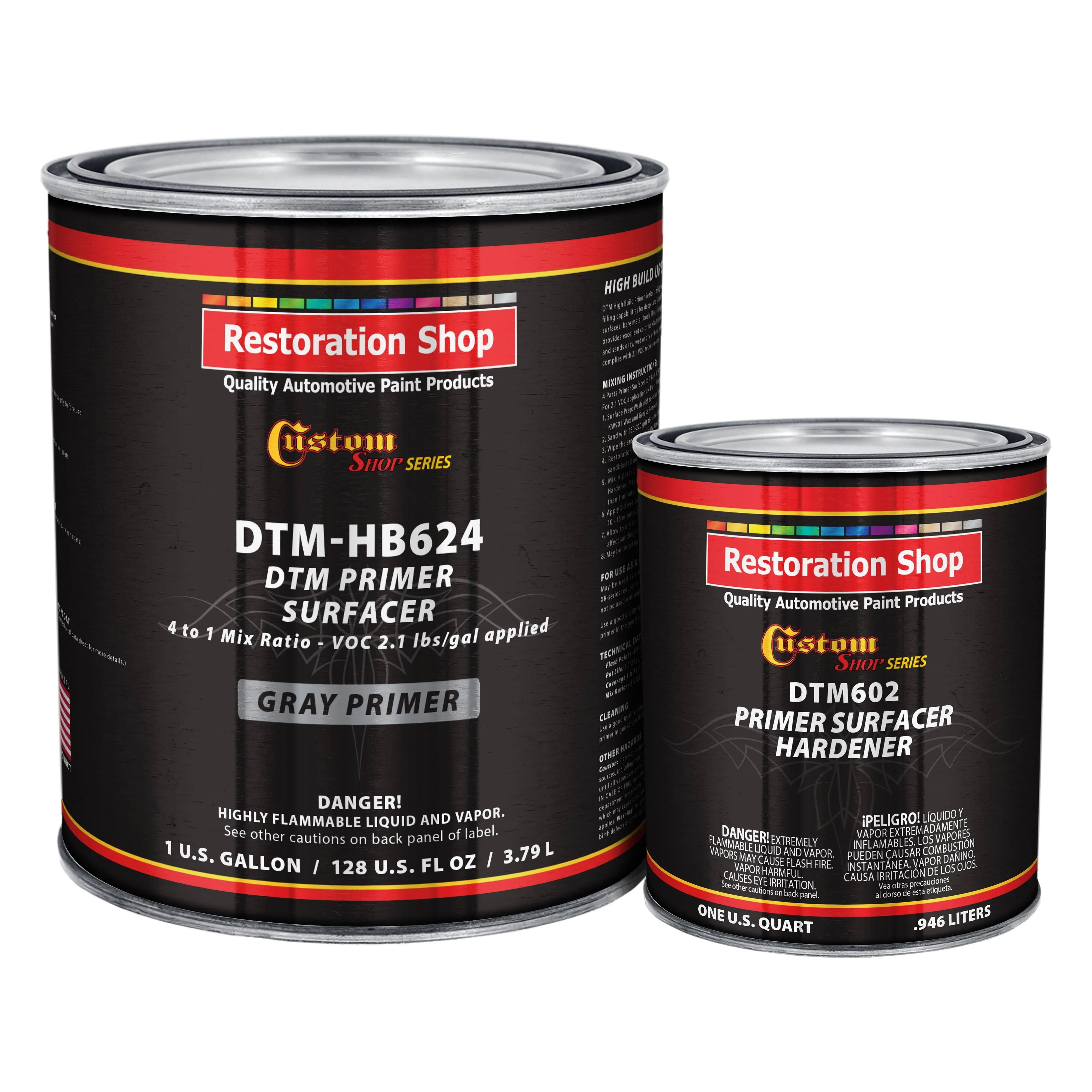 Custom Shop - Gray DTM High Build Urethane Primer Surfacer 2.1 VOC (1-1/4 Gallon Kit) High-Performance Direct to Metal Primer for Automotive and Indu