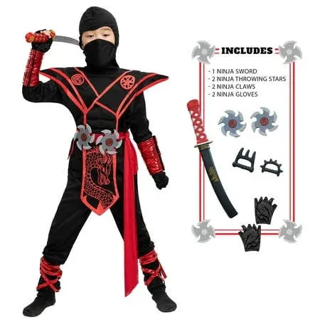 Spooktacular Creations Dragon Ninja Costume for Kids, Red Boys Ninja Costume Out