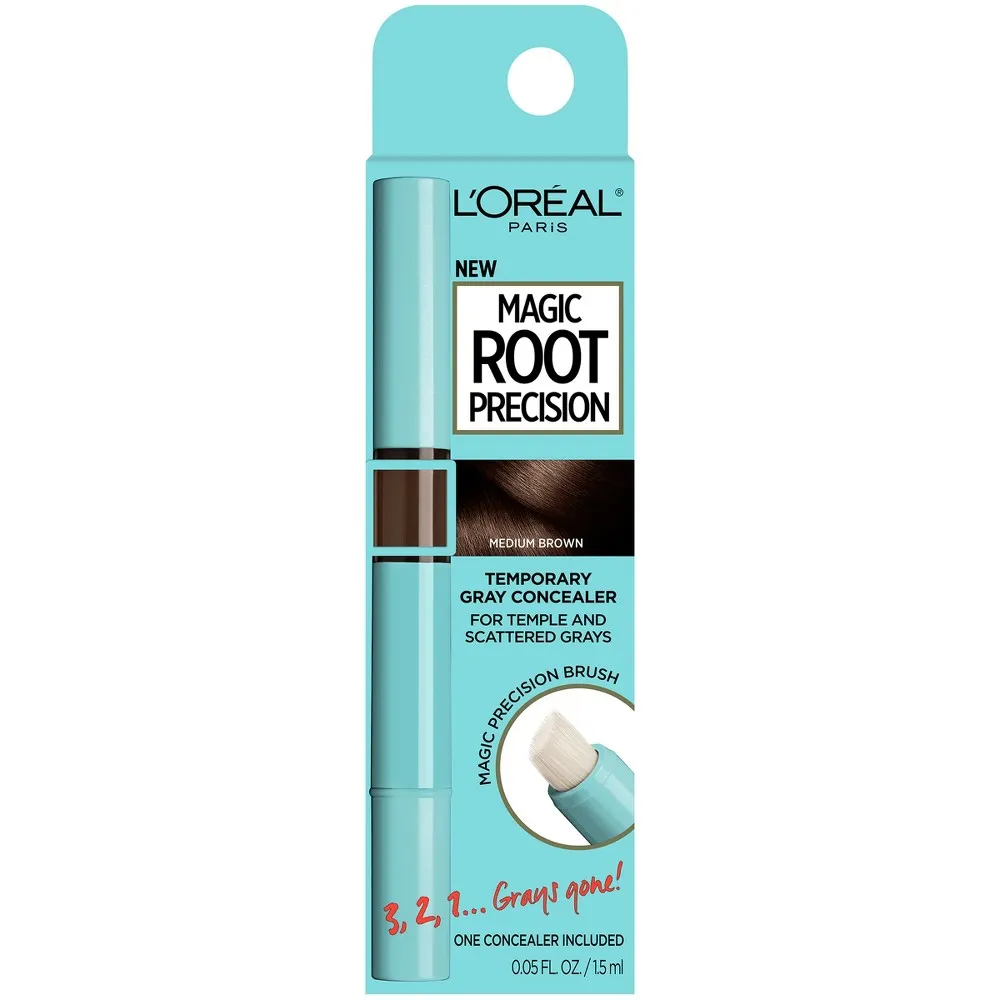 L'Oreal Paris Magic Root Precision Pull-Top Temporary Gray Hair Color Concealer Brush, Dark Brown