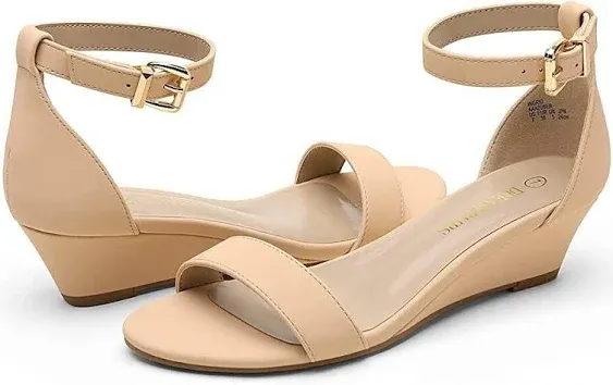 Dream Pairs Women&#039;s Ingrid Ankle Strap Low Wedge Sandal Shoe Size 8.5