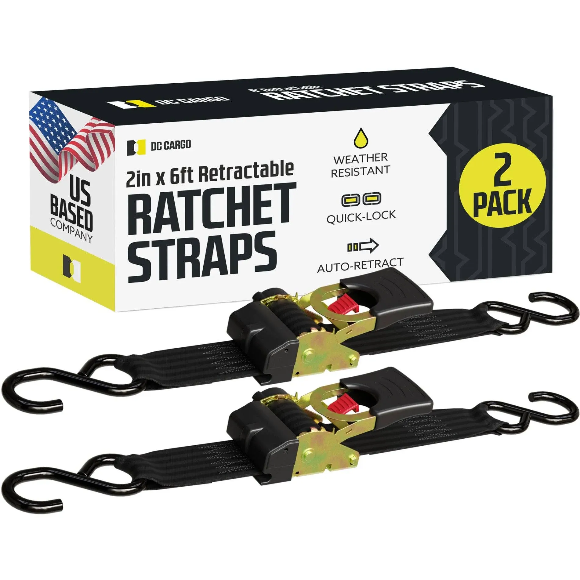 2" x 6' Retractable Ratchet Straps 2 Pack