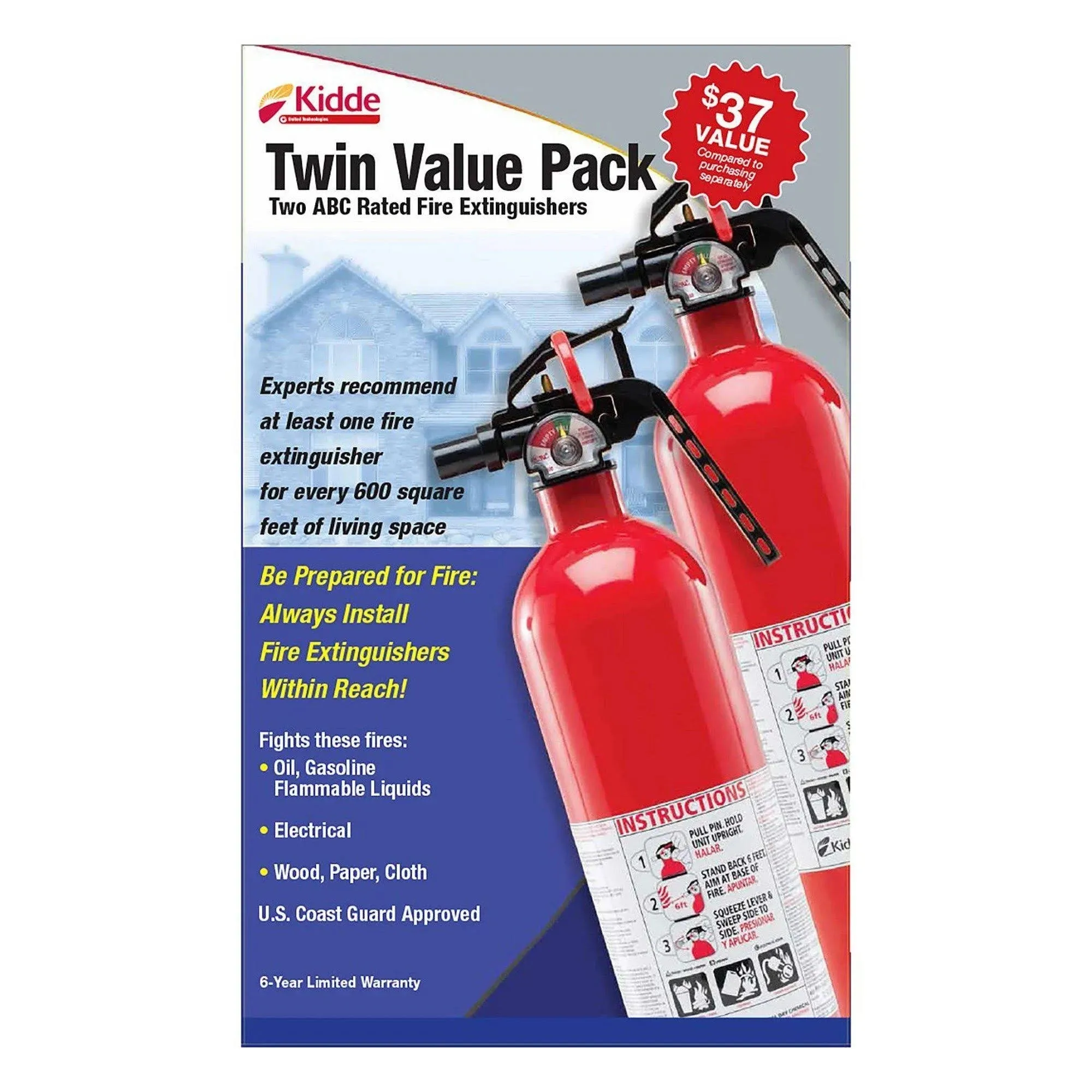 Kidde Full Home Fire Extinguisher - 2.5lb - 1-A, 10-B:C