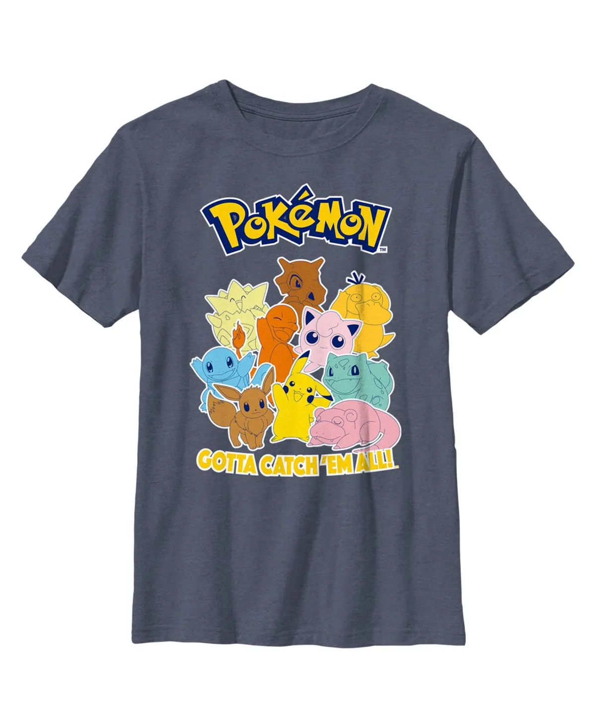 Pokemon Boy's Character Group Colored T-Shirt Gray