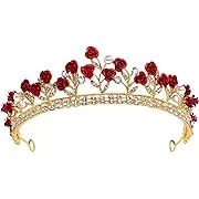 Lurrose Bridal Wedding Queen Crowns and Tiaras Rose Flower Baroque Princess Crown Headbands Headpiece Hair Jewelry for Wedding, Engagement, Party,HalloweenLurrose Bridal Wedding Queen Crowns and Tiaras Rose Flow…