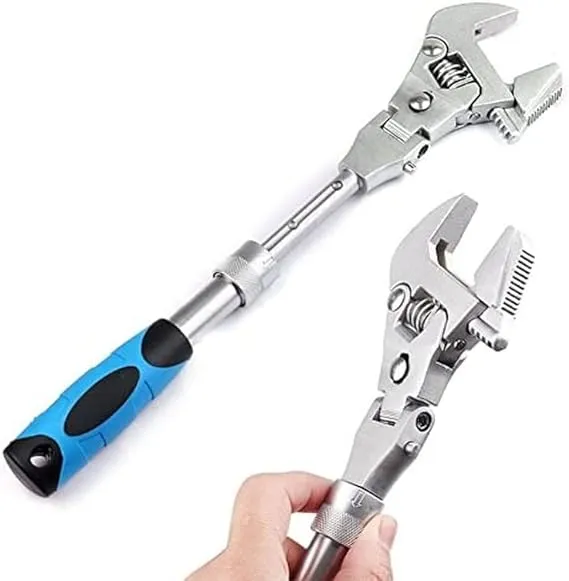 Flexhead Adjustable Ratchet Wrench, 10” to 12” Retractable Extension Shank Ratcheting Wrench Tool, 180⁰ Rotating Head 5 in 1 Adjustable Spanner