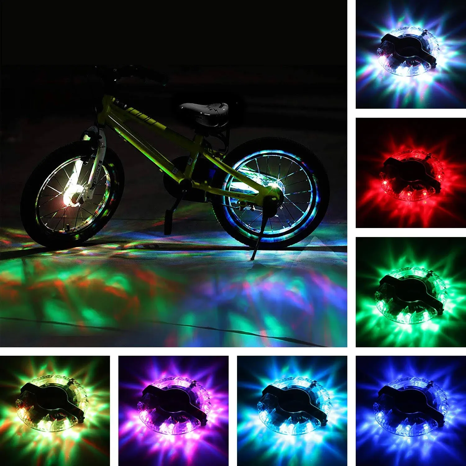 TINANA Rechargeable Bike Wheel Hub Lights Waterproof LED Cycling Spoke Lights 7 Color Bicycle Safety Warning Decoration Light for Kids and Adults Night Riding