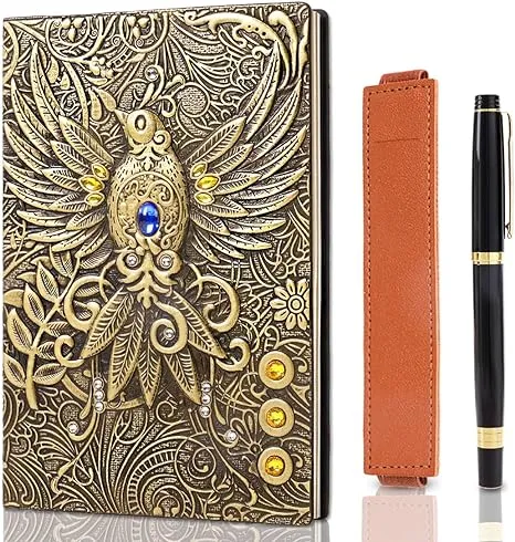 Antique Dragon Embossed Leather Journal DND Diary Embossed Leather Notebook Journal Vintage Journal A5 Notebook Travel Journal with Black Ballpoint Pens and Pen Sleeve Pouch(Colorful)