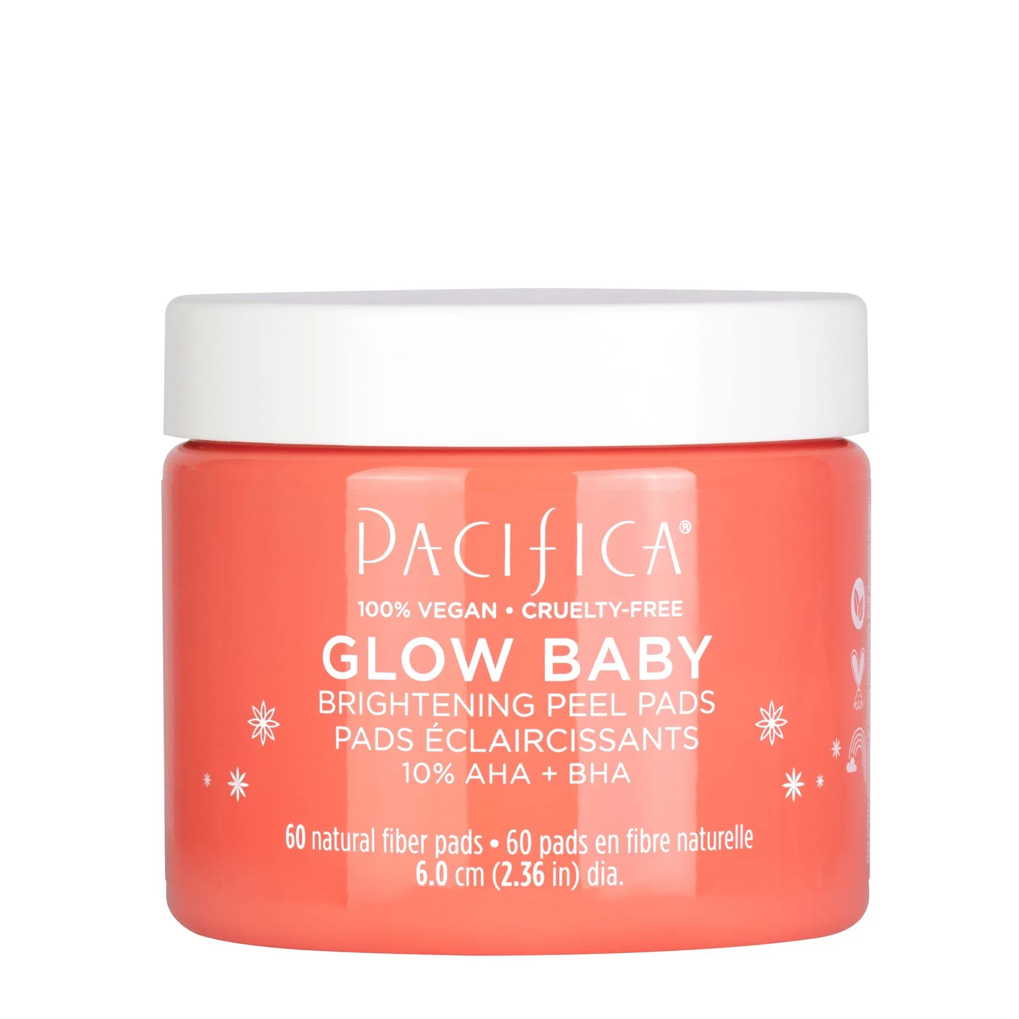 Glow Baby Brightening Peel Pads 10 Percent AHA Plus BHA by Pacifica for Unisex - 60 Pc Pads