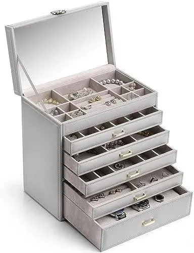 6 Tier Large Jewelry Box for Women - Large Jewelry Organizer with Mirror Jewelry ...