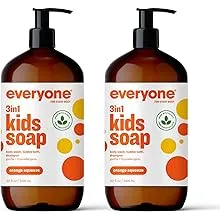 Everyone 3-in-1 Kids Soap, Body Wash, Bubble Bath, Shampoo, 32 Ounce (Pack of 2), Orange Squeeze, Coconut Cleanser with Plant Extracts and Pure