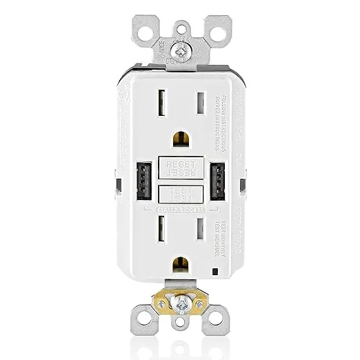 Leviton GUSB1-W 15A SmartlockPro GFCI Combination Type A USB In-Wall Charger Outlet, USB Charger for Smartphones and Tablets, White