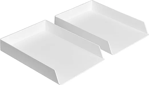 Amazon Basics Rectangular Plastic Desk Organizer, Magazine Rack, White, 2-Pack