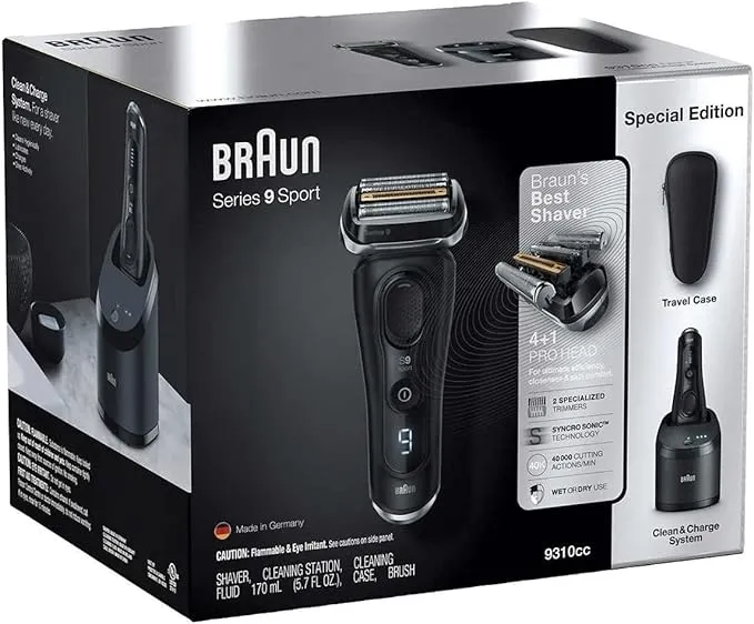 Braun Series 9 Sport+ Shaver Clean & Charge System - 9320cc, Black