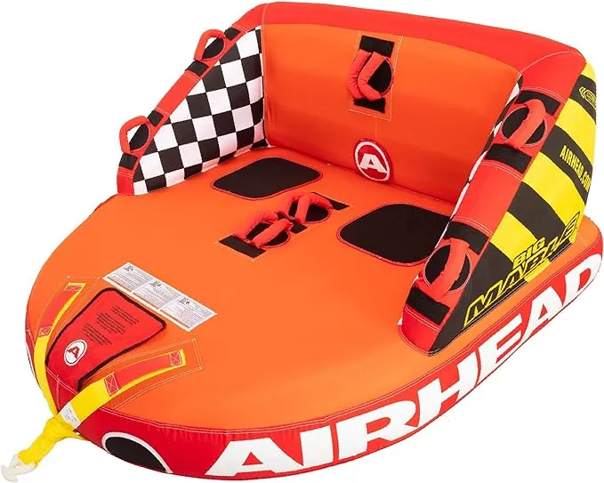 Airhead Big Mable Towable 1-2 Rider Tube for Boating and Water Sports, Heavy Duty Full Nylon Cover with Zipper, EVA Foam Pads, Patented Speed Safety Valve for Inflating & Deflating, Dual Tow Points