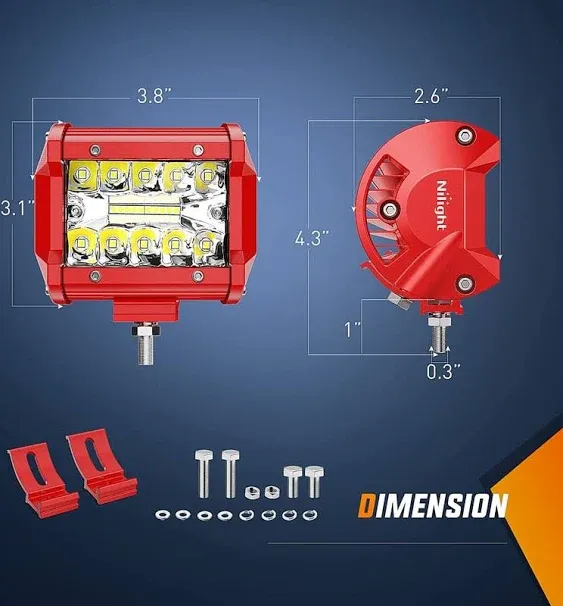 Nilight LED Light Bar 2pcs 60W 4inch Triple Row Spot Flood Combo Lights w/Wiring Kit for Fog Light Driving Light Work Light On Off-Road Truck SUV