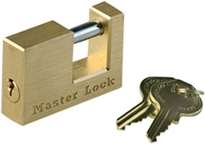 Master Lock 605DAT Shackle 15/16" Length x 7/16" Inner Width, 2" Body Width, Solid Brass Coupler Lock, GoldMaster Lock 605DAT Shackle 15/16" Length x 7/16" Inner Width, 2" Body Width, Solid Brass Coupler Lock, Gold