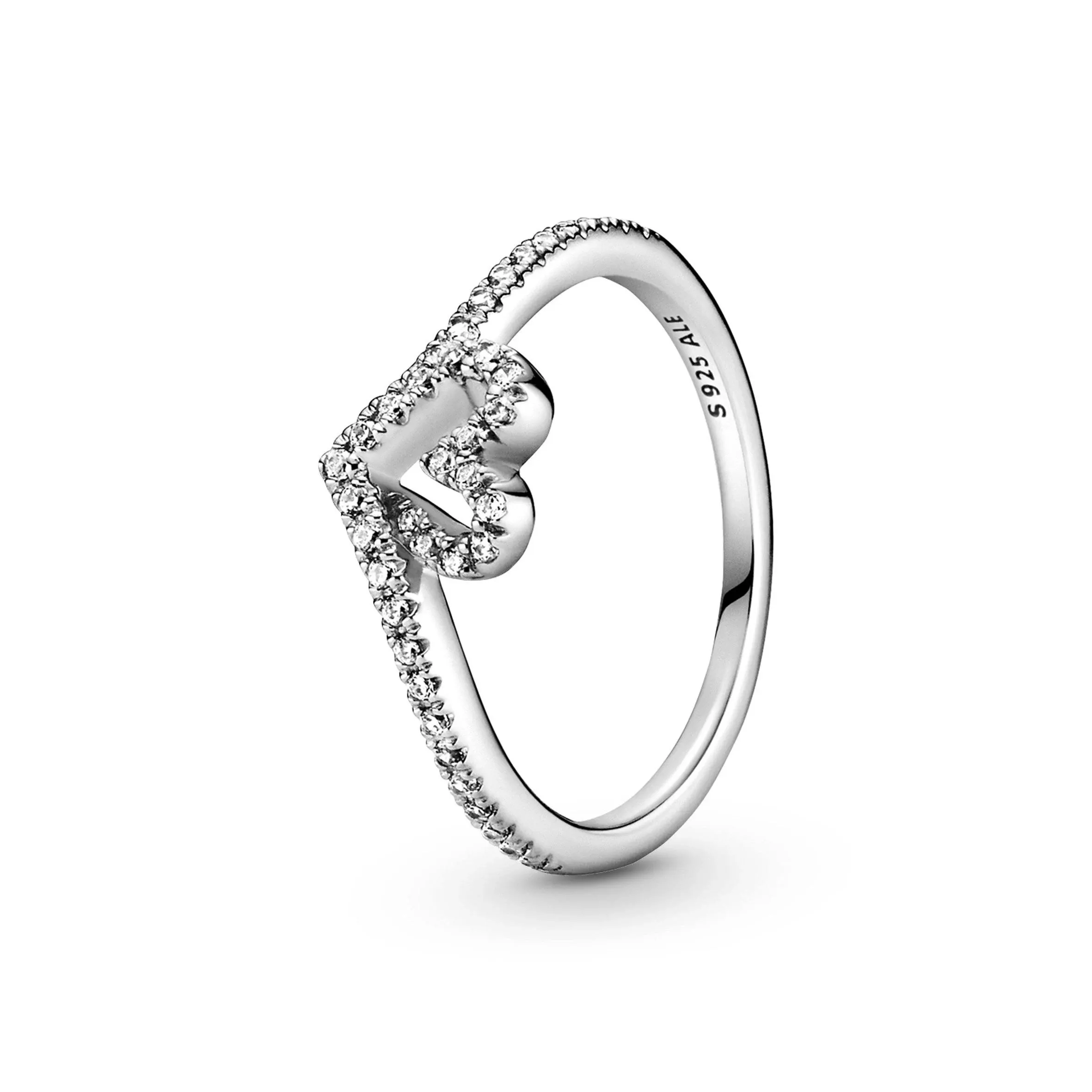 PANDORA Sparkling Wishbone Heart Ring