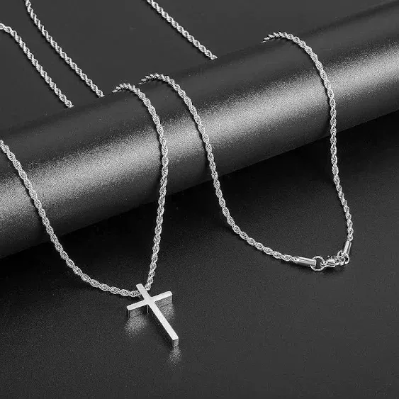 Cross Necklace for Men, Stainless Steel Black Silver Gold Cross Pendant Necklace for Men Cross Chain for Men 16-24 Inches Rope Chain