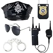 Police Accessories Kit - Pretend Play Detective Role Costume Set With Hat, Handcuffs, Sunglasses, Badge for Kids