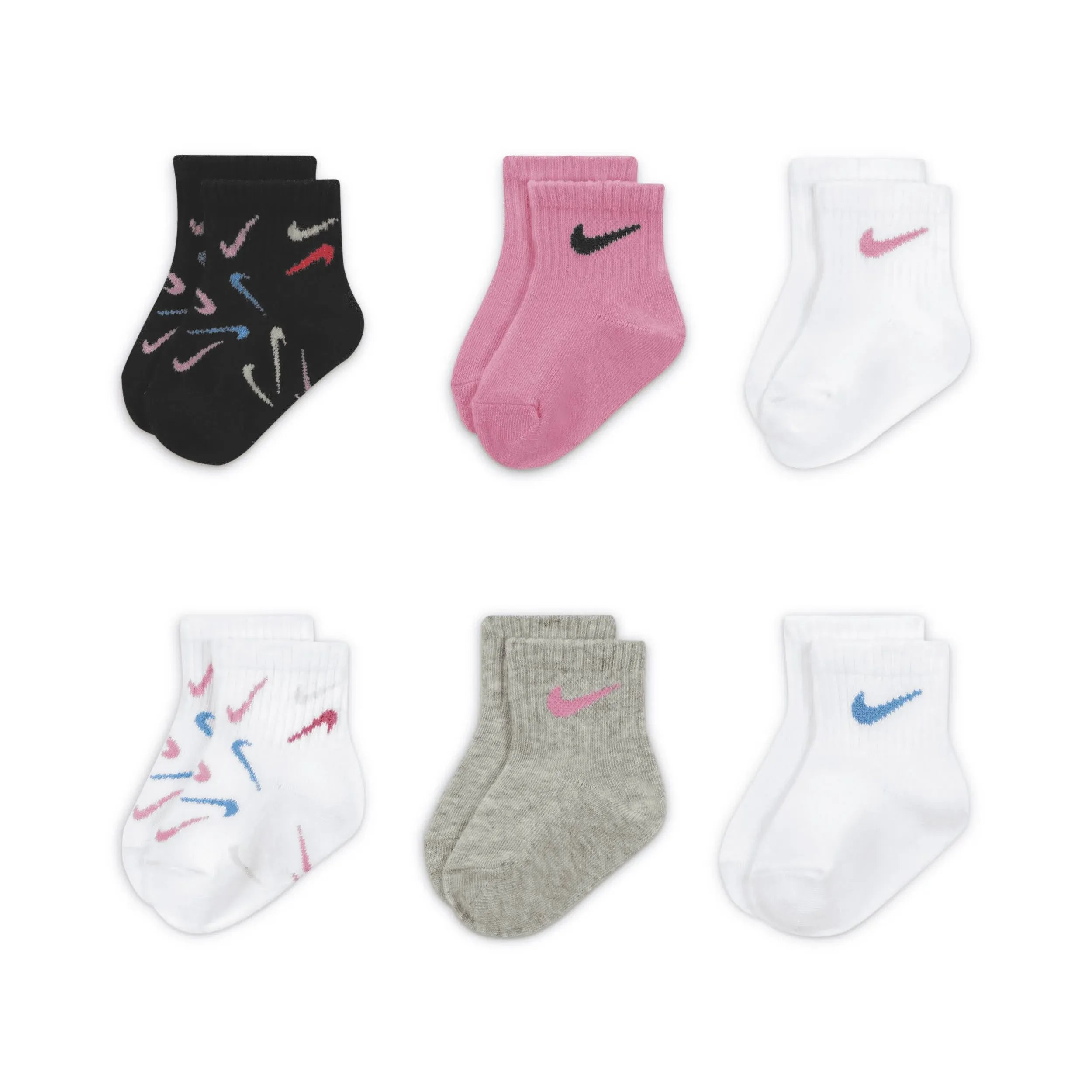 Nike Newborn Socks NWT Swoosh Logo Girl 6-pairs assorted colors fits 6-12 months