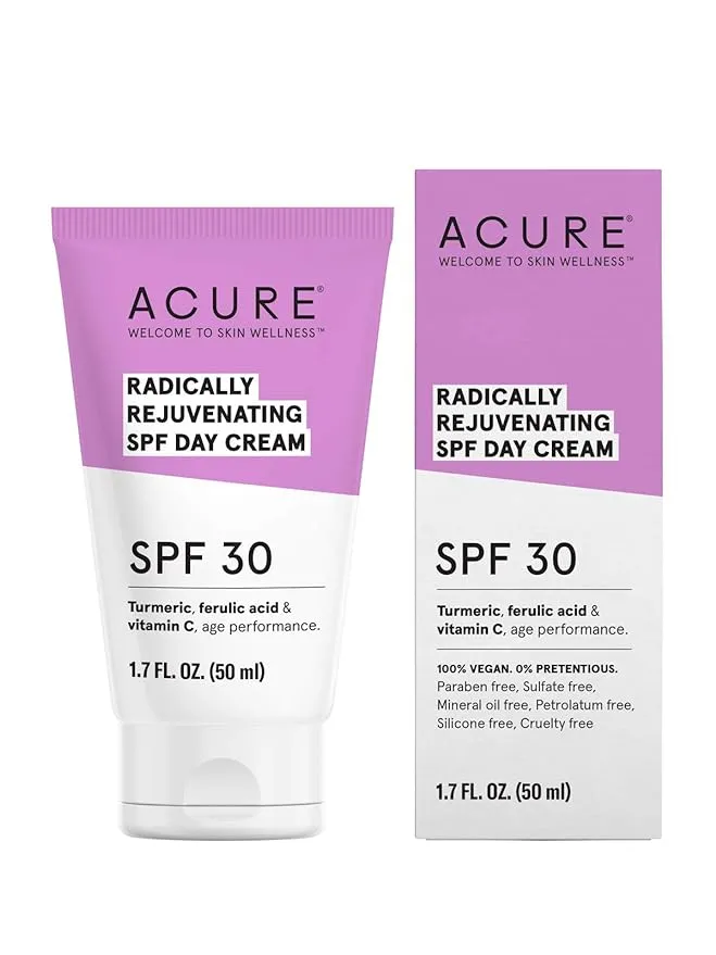 Acure Et1152, With Turmeric, Ferulic Acid & Vitamin C, For Age Performance. Radically Rejuvenating Spf 30 Day Cream 1.7 Fluid Ounce,  Case of 1