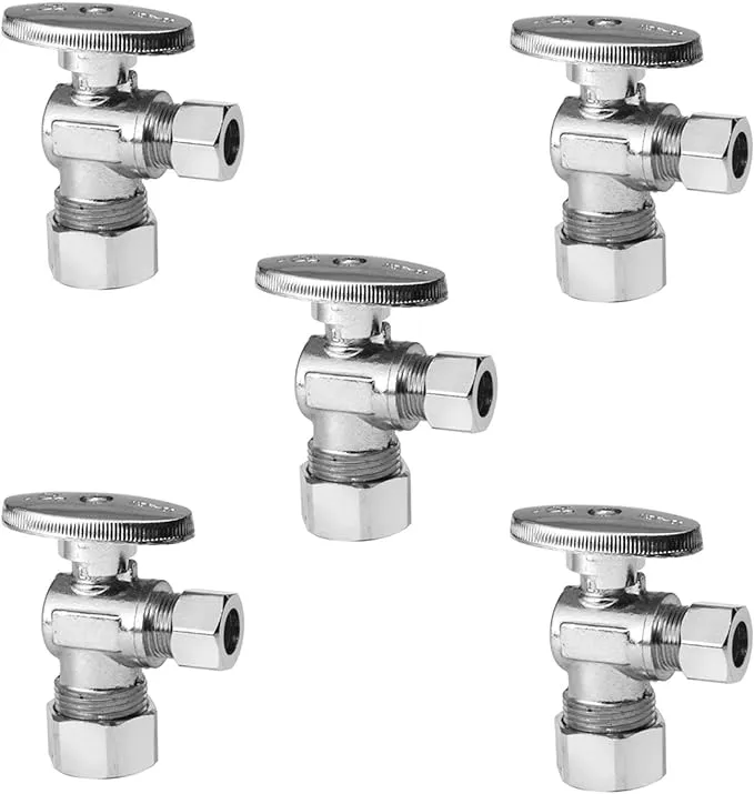 5-Pack EFIELD Angle Stop Valve 1/2" Nominal (5/8" OD) Compression x 3/8" OD, 1/4-Turn