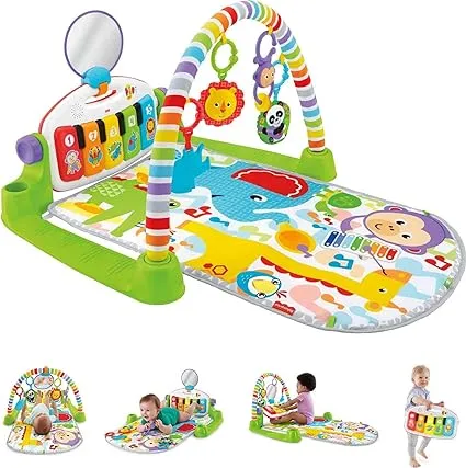 Fisher-Price Baby Gift Set Glow and Grow Kick & Play Piano Gym Baby Playmat & Musical Toy with Smart Stages Learning Content, Blue