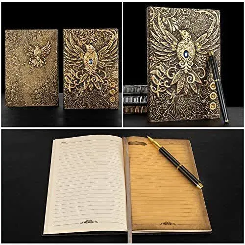 Embossed Phoenix 3d Leather Notebook Vintage Writing Journal With