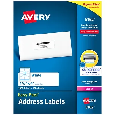 Avery Easy Peel Laser Address Labels, White -1400 count