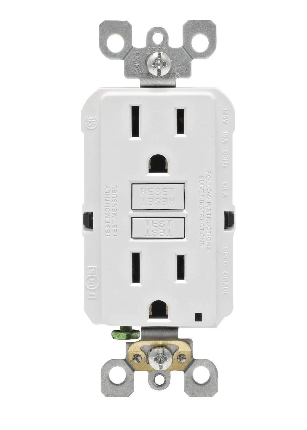 LEVITON GFI Receptacle: Decorator Duplex, Ivory, 5-20R, 20 A, 125V AC, 2 Pole / 3 Wire