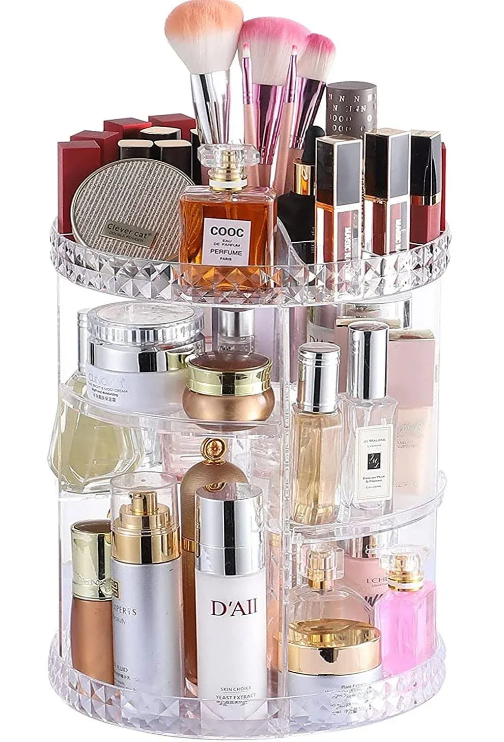 CQ Acrylic 360 Degree Rotating Makeup Organizer for Bathroom,4 Tier Adjustable Spinning Cosmetic Storage Cases and Make Up Holder Display Cases,Clear